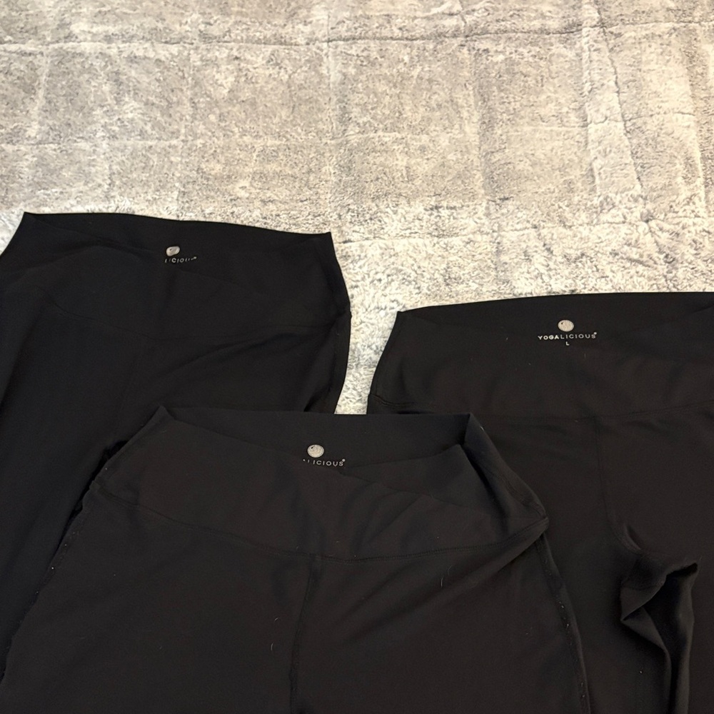 Lot of 3 Yogalicious Stretch Black Flared Crisscross Waist Yoga Pants - L - Picture 3 of 11